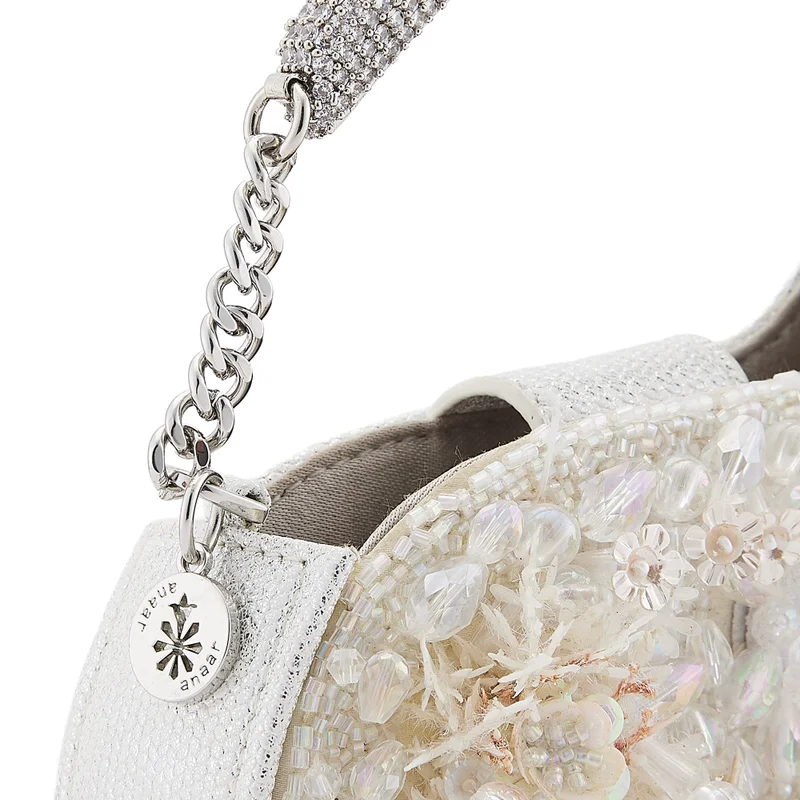 Anaar Anaar Pom Pom Annette Clutch – Multi-Floral Embellished Bridal Satin Handbag