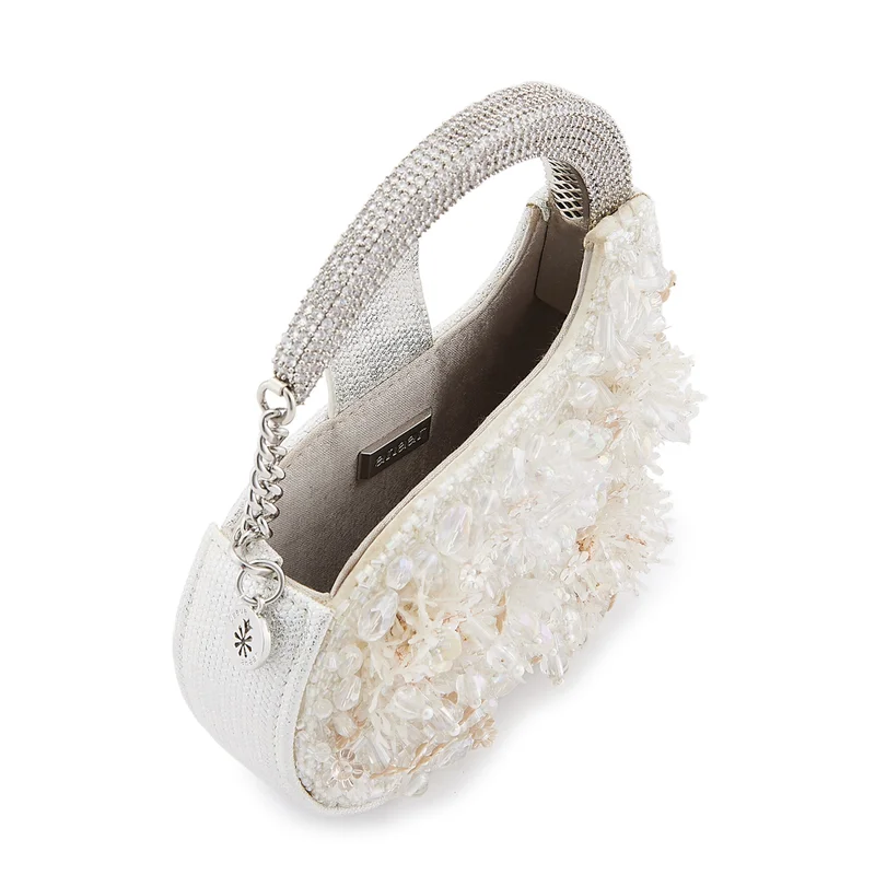 Anaar Anaar Pom Pom Annette Clutch – Multi-Floral Embellished Bridal Satin Handbag