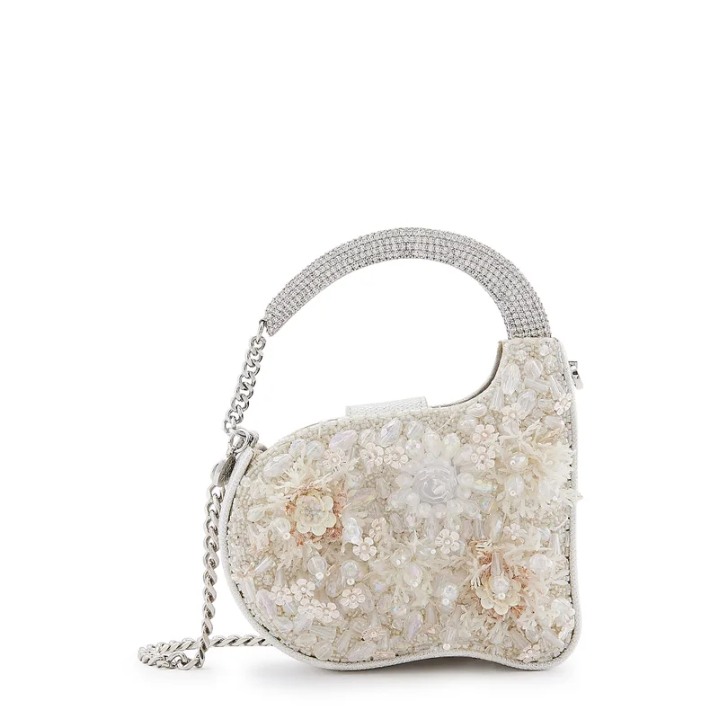 Anaar Anaar Pom Pom Annette Clutch – Multi-Floral Embellished Bridal Satin Handbag