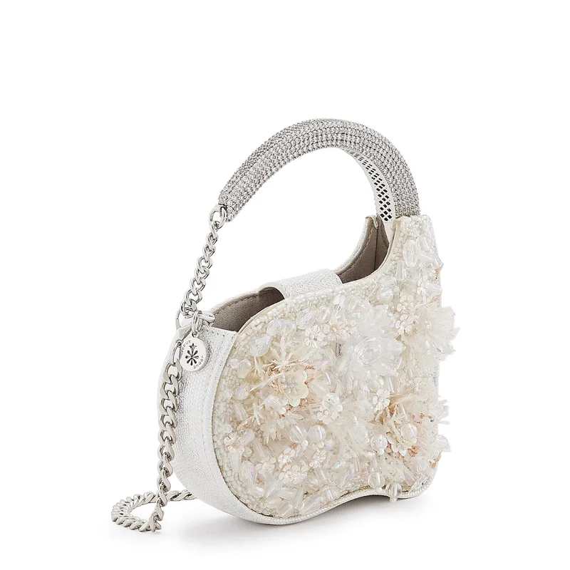 Anaar Anaar Pom Pom Annette Clutch – Multi-Floral Embellished Bridal Satin Handbag