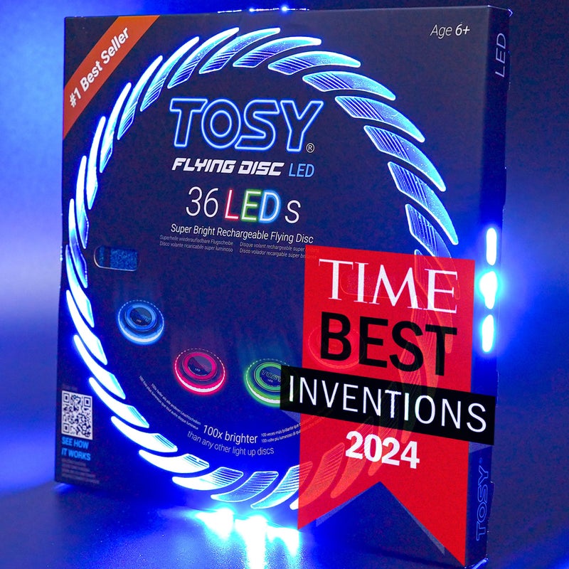 TOSY Flying Disc - 36 Monocolor LEDs, Super Bright, Smart Modes, Christmas Stocking Stuffers Gift, Camping Toy for Kid/Teen/Adult, Auto Light Up, Rechargeable, Waterproof, 175g - Image 1