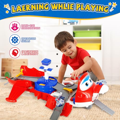 Super Wings Jetts Takeoff Tower 2in1 Airplane Toys Playset with 2 Jett Mini Figure TransformaRobots Toys for Preschool Kids Gifts for Boys and Girls Age 3 Educational Learning Toy - Image 5