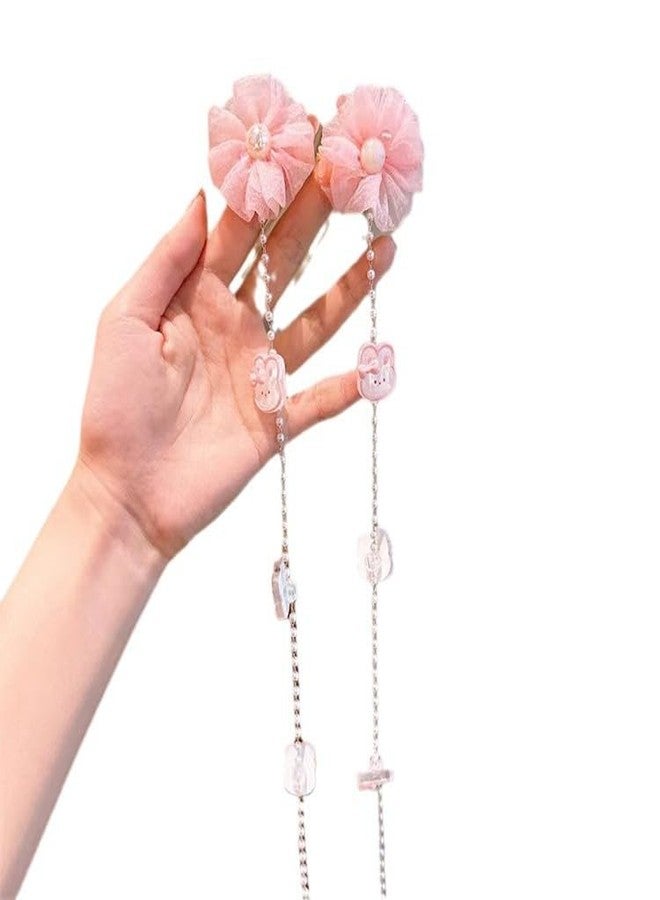 QUILBOOL Hair Clip, Fabric Butterfly Hairpin with Cartoon Detachable white Pearl Tassel, Cute Butterfly Metal Side Clip for Women Teens Girls Hair Accessories (2 pc, Multi Color) - Image 1