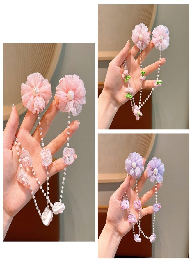QUILBOOL Hair Clip, Fabric Butterfly Hairpin with Cartoon Detachable white Pearl Tassel, Cute Butterfly Metal Side Clip for Women Teens Girls Hair Accessories (2 pc, Multi Color) - Image 4
