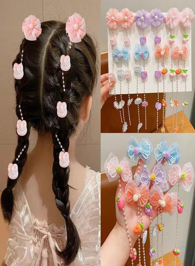 QUILBOOL Hair Clip, Fabric Butterfly Hairpin with Cartoon Detachable white Pearl Tassel, Cute Butterfly Metal Side Clip for Women Teens Girls Hair Accessories (2 pc, Multi Color) - Image 3