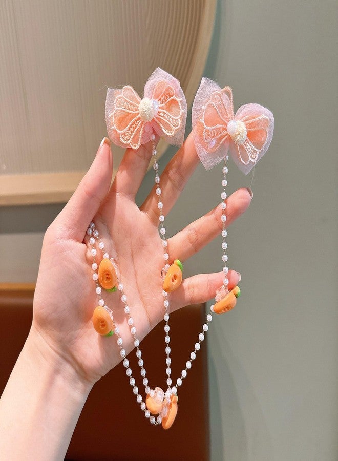 QUILBOOL Hair Clip, Fabric Butterfly Hairpin with Cartoon Detachable white Pearl Tassel, Cute Butterfly Metal Side Clip for Women Teens Girls Hair Accessories (2 pc, Multi Color) - Image 5