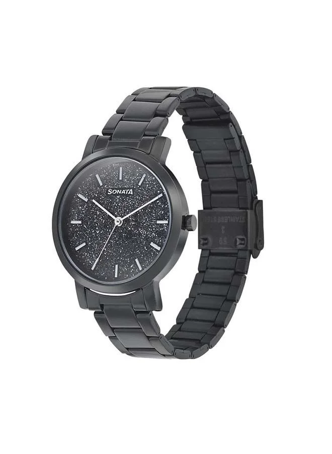 سوناتا ساعة يد تناظرية دائرية من الفولاذ المقاوم للصدأ  -  مم - أسود