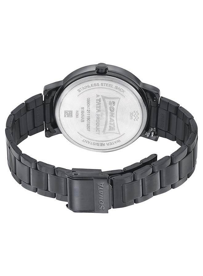 Sonata Round Shape Stainless Steel Analog Wrist Watch 8164NM01 - 36 mm - Black - Image 3