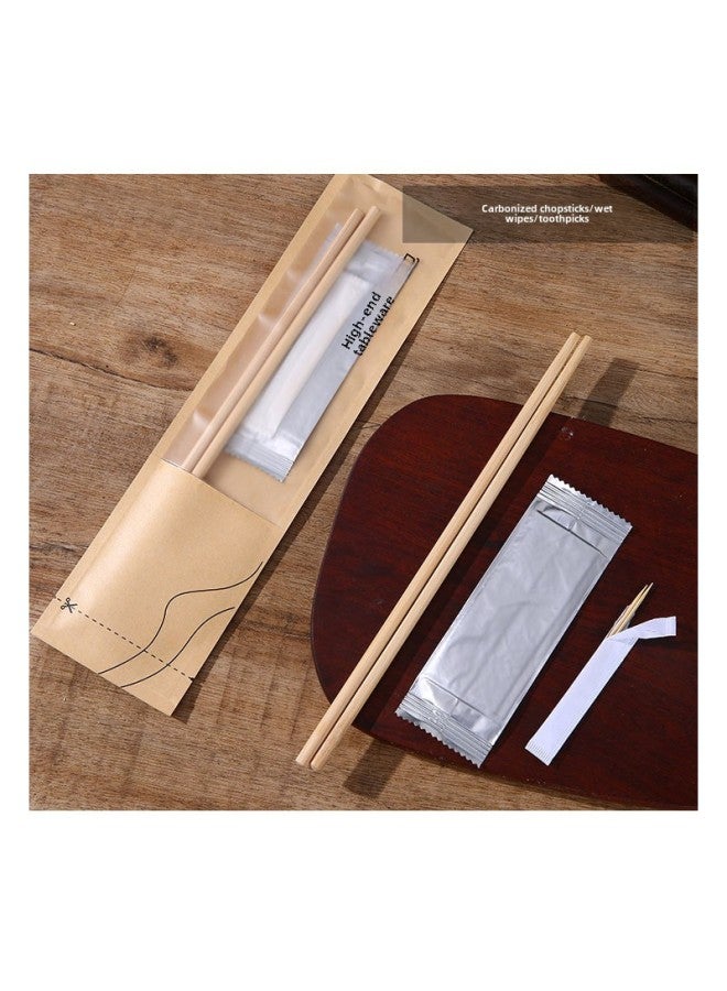 Disposable Tableware Bag High-grade Cowhide Chopsticks Take-out Commercial Four-in-One Meal Bag Disposable Chopsticks Four-piece Set-Color:Carbonized Chopsticks + Wet Wipes + Toothpicks - Image 1
