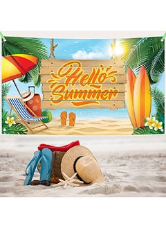 KATCHON Xtralarge Hello Summer Banner 72X44 | Summer Birthday Banner For Hawaiian Party Decorations | Summer Beach Party Decorations | Aloha Banner For Luau Party Decorations | Flamingo Party Decorations  - Image 1
