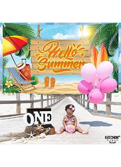 KATCHON Xtralarge Hello Summer Banner 72X44 | Summer Birthday Banner For Hawaiian Party Decorations | Summer Beach Party Decorations | Aloha Banner For Luau Party Decorations | Flamingo Party Decorations  - Image 3