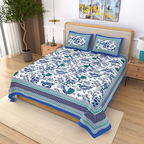 EasyGoods® 100% Pure Cotton Jaipuri Bedsheet with Pillow Covers | Soft & Breathable Fabric | Traditional Floral Print | Cotton Bedsheet (Multicolor, Single) - Image 3