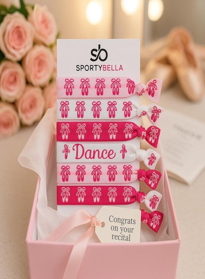 Infinity Collection SportyBella Ballet Hair Ties - 7-Pack No-Crease Hair Elastics with Ballerina Print and Heart Charm - Dance Accessories and Gifts for Girls, Teams Favors, or Recitals - Image 3