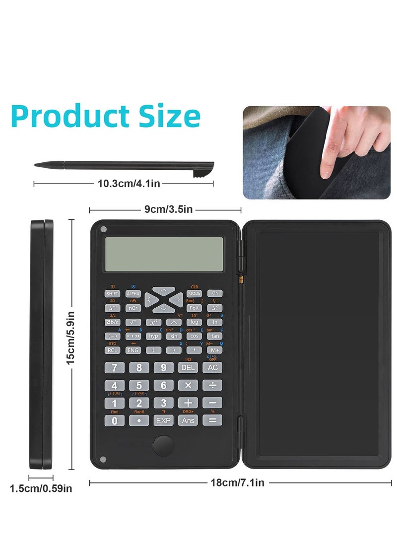 SYOSI - Scientific Calculator, Foldable Portable Desktop Calculator with Erasable Writing Board 10 Digit LCD Display Physical Geometry Calculator for Students Teachers Office Business High School-Black - Image 1