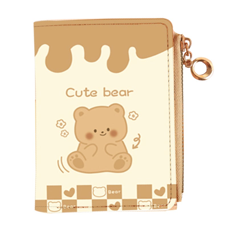Cute Cartoon Bear Short Zip Wallet for Girls 1 Little Bear