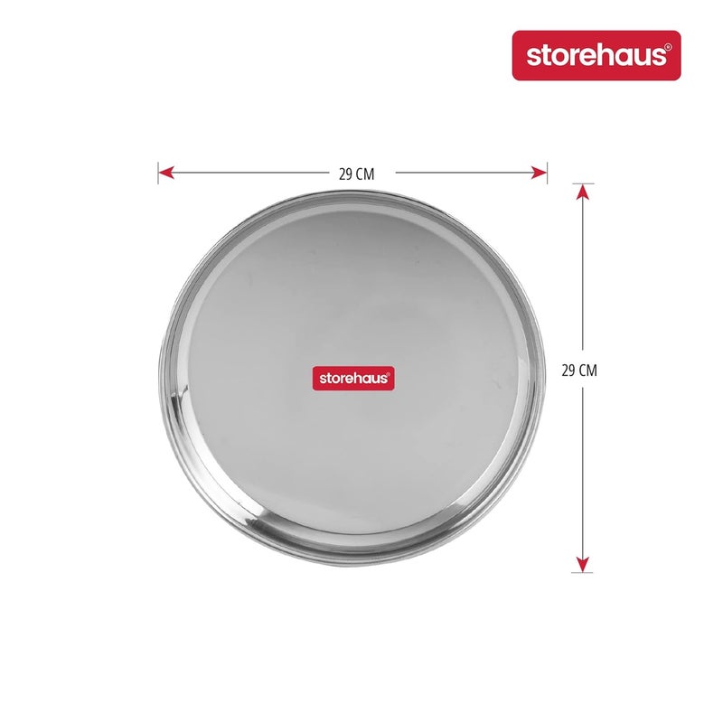 Storehaus Stainless Steel 3pc Thali Plate12 inch Kitchenware Set Ideal for Home Restaurants and Family Use Silver - Image 2