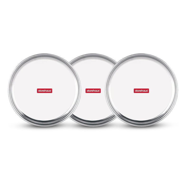 Storehaus Stainless Steel 3pc Thali Plate12 inch Kitchenware Set Ideal for Home Restaurants and Family Use Silver - Image 1