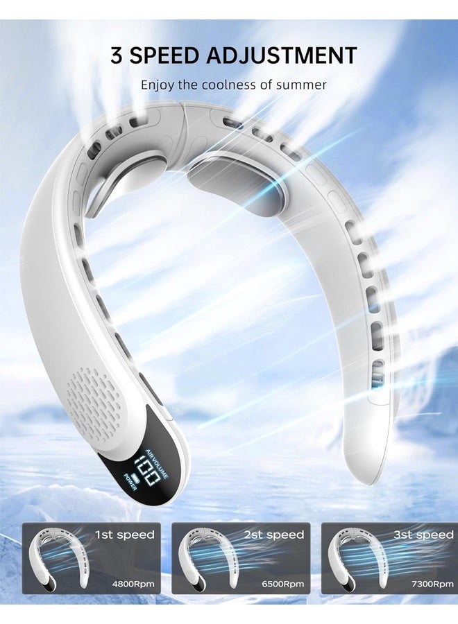 يالونج مروحة تعليق محمولة، 4 مراوح توربو محمولة قابلة للطي - مروحة شخصية بدون شفرات 4000 مللي أمبير/ساعة مع تدفق هواء قوي، مراوح للرقبة تنفث هواءً باردًا مع 4 فتحات تهوية، مروحة تبريد صغيرة قابلة للارتداء، صامتة للسفر في الهواء الطلق، لون أبيض. - Image 2