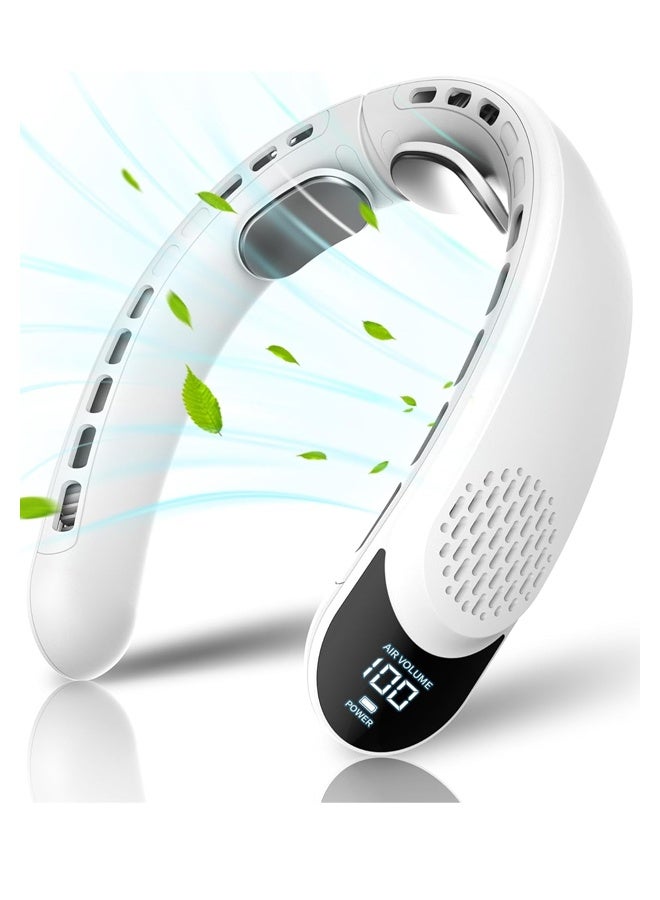 يالونج مروحة تعليق محمولة، 4 مراوح توربو محمولة قابلة للطي - مروحة شخصية بدون شفرات 4000 مللي أمبير/ساعة مع تدفق هواء قوي، مراوح للرقبة تنفث هواءً باردًا مع 4 فتحات تهوية، مروحة تبريد صغيرة قابلة للارتداء، صامتة للسفر في الهواء الطلق، لون أبيض. - Image 1