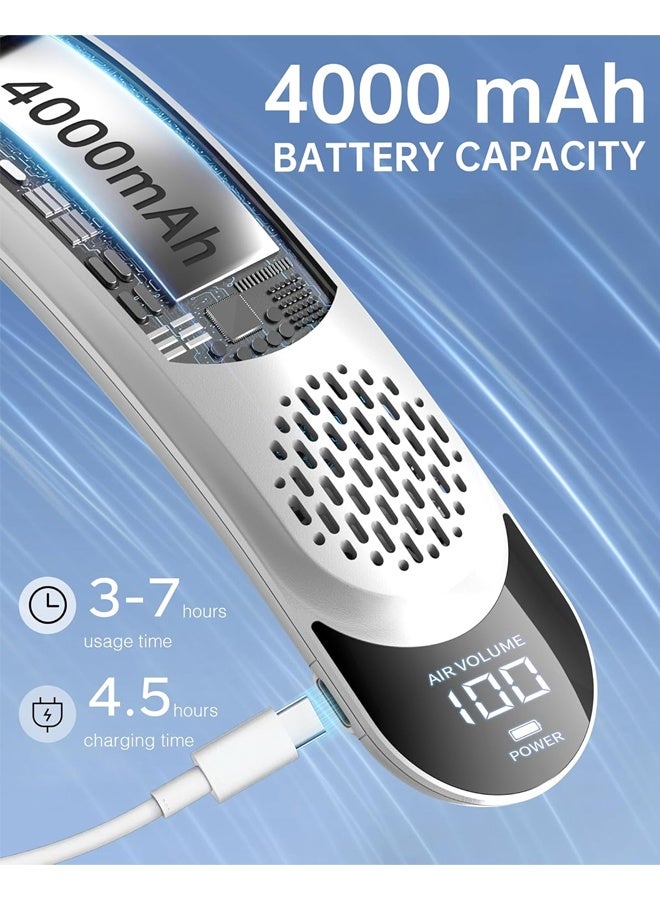 يالونج مروحة تعليق محمولة، 4 مراوح توربو محمولة قابلة للطي - مروحة شخصية بدون شفرات 4000 مللي أمبير/ساعة مع تدفق هواء قوي، مراوح للرقبة تنفث هواءً باردًا مع 4 فتحات تهوية، مروحة تبريد صغيرة قابلة للارتداء، صامتة للسفر في الهواء الطلق، لون أبيض. - Image 5