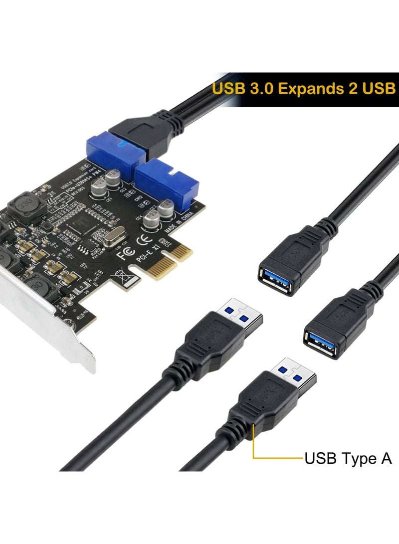 Barakah كابل USB 3.0 أنثوي مزدوج إلى رأس 20 دبوس للوحة الأم للوحة الأمامية، محول USB 3 إلى 2 منافذ نوع A - نقل بيانات عالي السرعة، متوافق مع معظم أجهزة الكمبيوتر المكتبية (11.8 بوصة، 2 قطعة، أسود) - Image 2