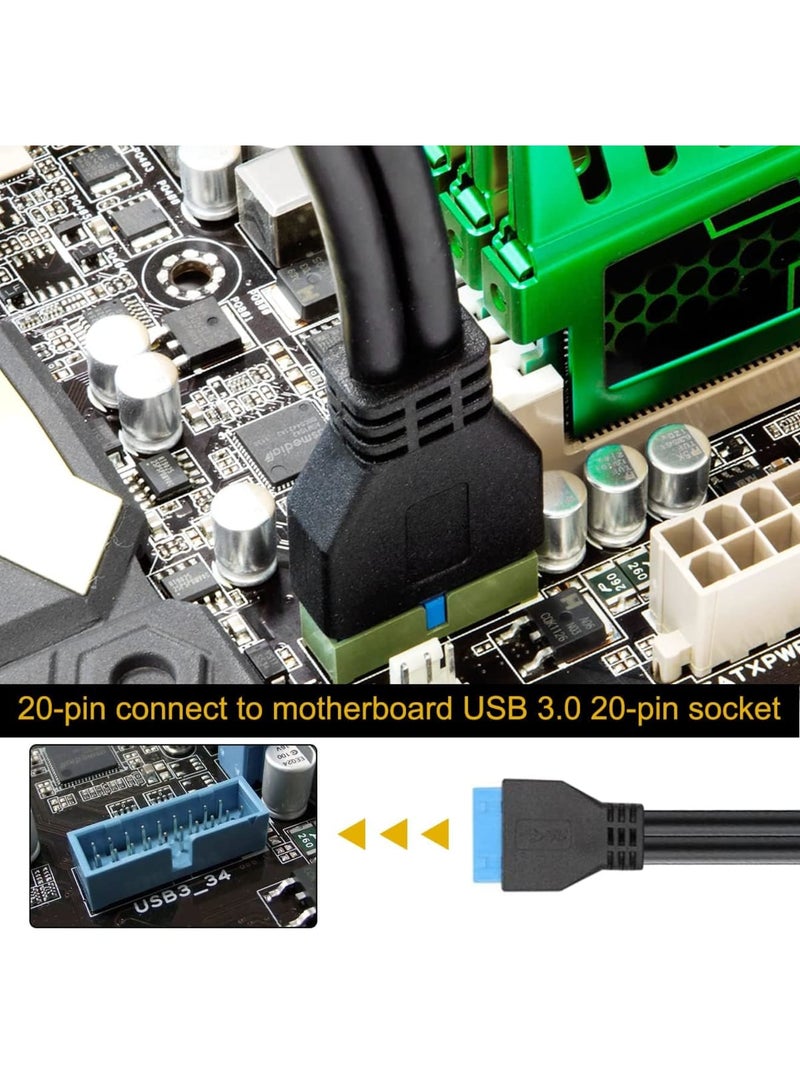 Barakah كابل USB 3.0 أنثوي مزدوج إلى رأس 20 دبوس للوحة الأم للوحة الأمامية، محول USB 3 إلى 2 منافذ نوع A - نقل بيانات عالي السرعة، متوافق مع معظم أجهزة الكمبيوتر المكتبية (11.8 بوصة، 2 قطعة، أسود) - Image 3