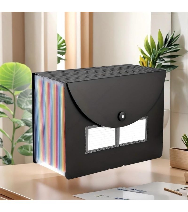 25 Layer Colored Inner File Expandable Accordion File Box Plastic Vertical File Folder A4 Letter Size Storage Box For Office School Home Document Receipt Organizer Desktop File Rack - Image 2