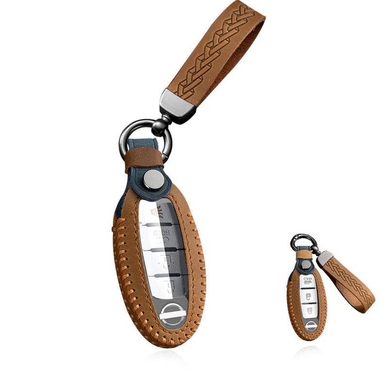 Brown Leather Key Fob Cover Case Compatible with Multiple Car Models 3 4 5 Button Smart Protection - Image 2