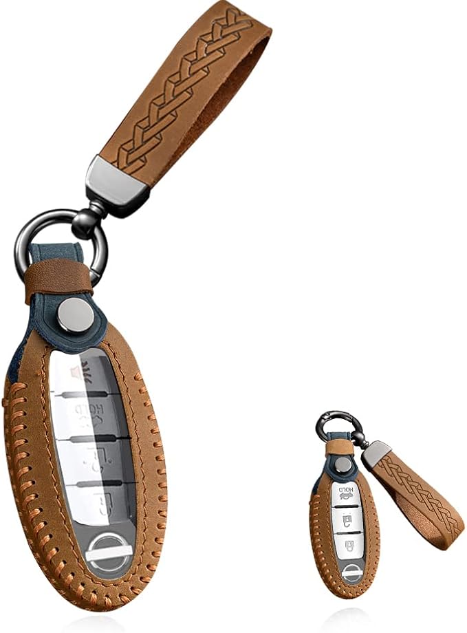 Brown Leather Key Fob Cover Case Compatible with Multiple Car Models 3 4 5 Button Smart Protection - Image 1
