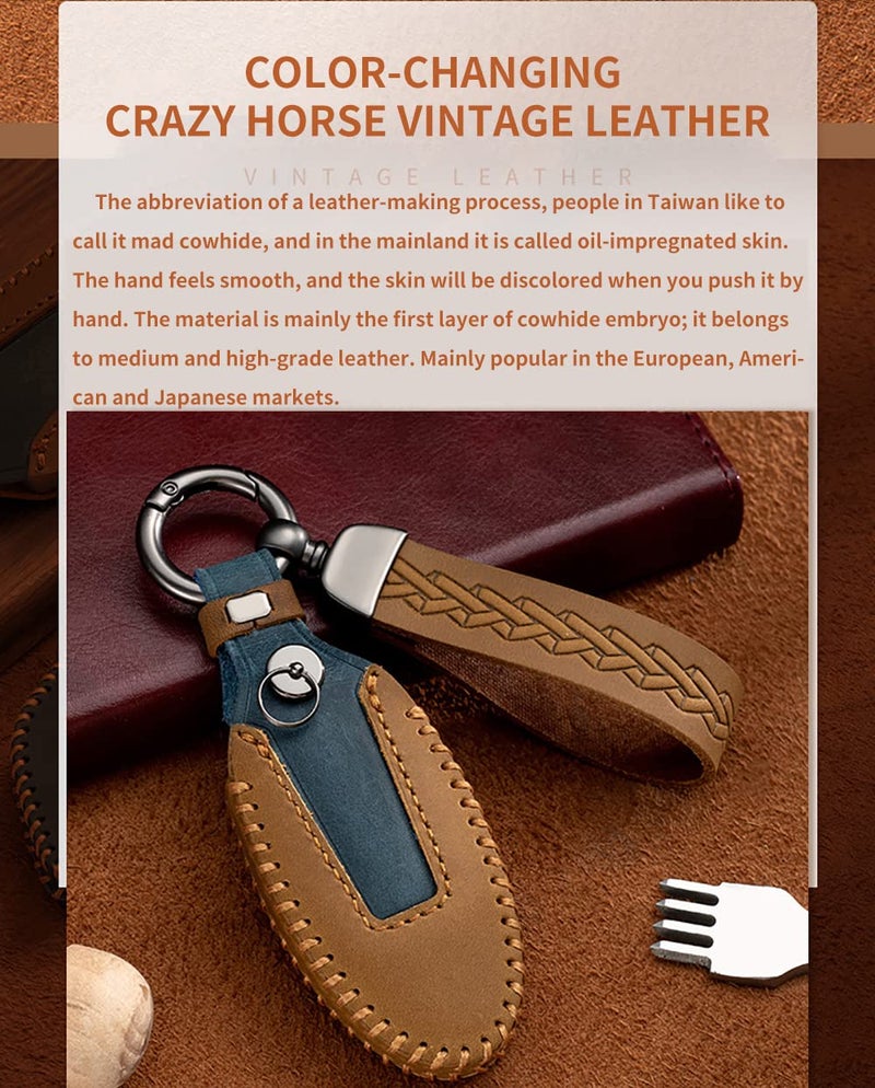 Brown Leather Key Fob Cover Case Compatible with Multiple Car Models 3 4 5 Button Smart Protection - Image 4