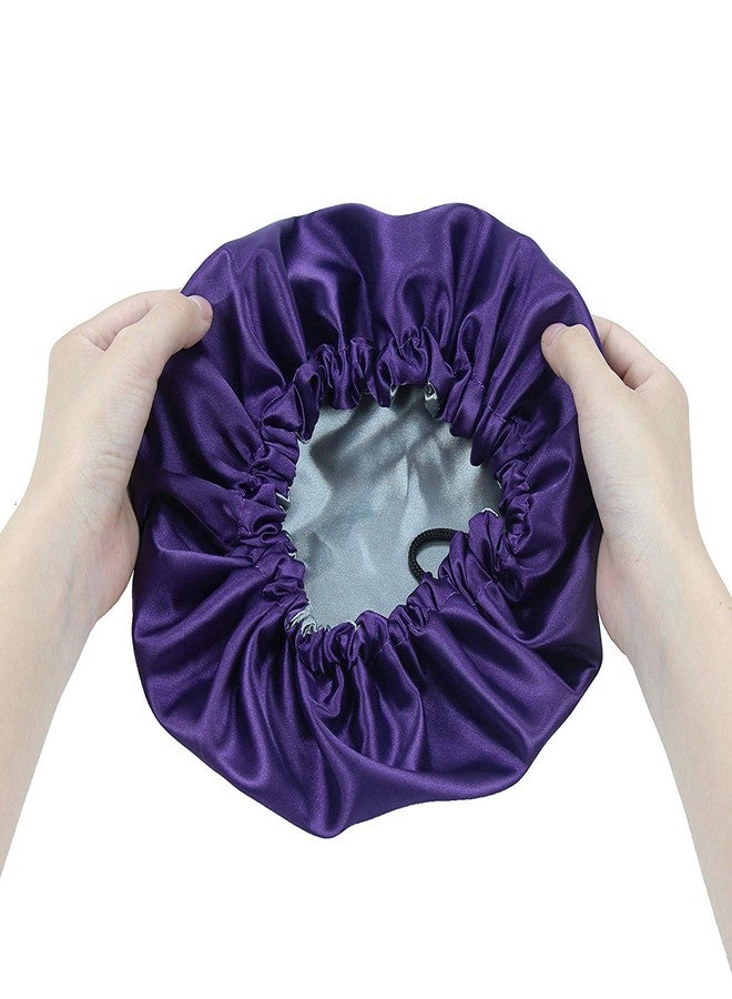 DEHMAN Kids Satin Bonnet Sleeping Cap Hair Bonnet Double Layered Adjustable Reversible Silky Night Hat for Natural Hair Teens Toddler Child Baby (Purple Silver) - Image 3