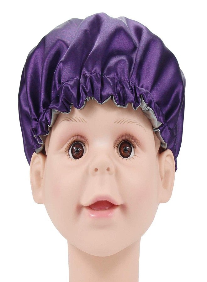 DEHMAN Kids Satin Bonnet Sleeping Cap Hair Bonnet Double Layered Adjustable Reversible Silky Night Hat for Natural Hair Teens Toddler Child Baby (Purple Silver) - Image 1