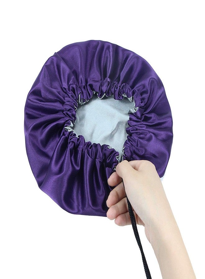 DEHMAN Kids Satin Bonnet Sleeping Cap Hair Bonnet Double Layered Adjustable Reversible Silky Night Hat for Natural Hair Teens Toddler Child Baby (Purple Silver) - Image 2