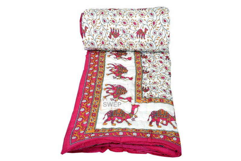 AARMOZY 400 TC Pure Cotton Traditional Jaipuri Design Printed Light Weight Single Bed Quilt/Razai/Rajai - 85 x 55 Inches (Design 5) - Image 4