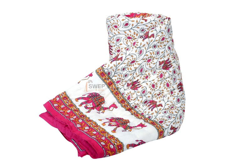 AARMOZY 400 TC Pure Cotton Traditional Jaipuri Design Printed Light Weight Single Bed Quilt/Razai/Rajai - 85 x 55 Inches (Design 5) - Image 5