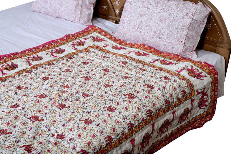 AARMOZY 400 TC Pure Cotton Traditional Jaipuri Design Printed Light Weight Single Bed Quilt/Razai/Rajai - 85 x 55 Inches (Design 5) - Image 2