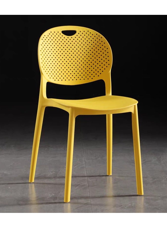 لاني كراسي حديثة بلاستيكية من القرن المتوسط، كراسي طعام خلفية منحنية لغرفة اجتماعات حديقة المطبخ، قطعة واحدة أصفر - Image 1