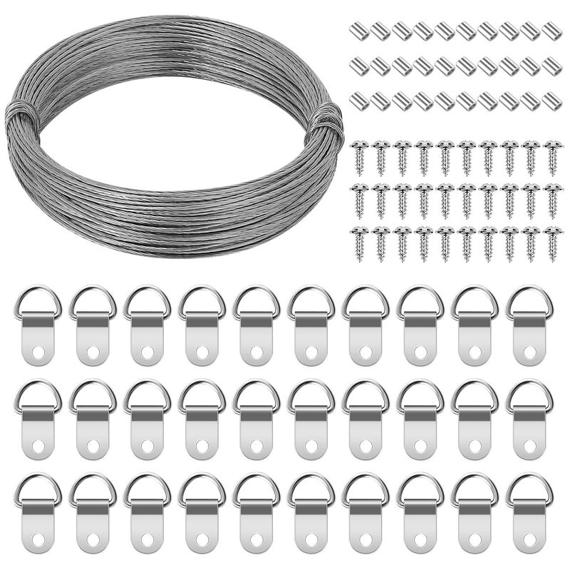ROBUST Picture Hanging Hardware with Wire - ROBUST 91pcs Picture Hanging Kit, Wall Hooks for Hanging Pictures with Wire, Screw, D Ring, Loop Sleeves for Picture Frame, Mirror, Art(N8) - Image 1