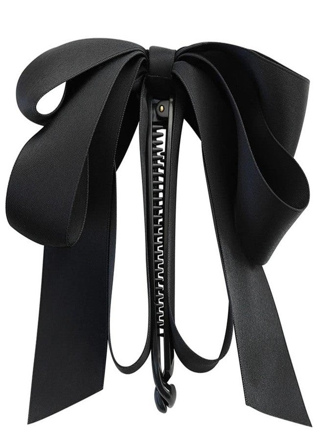 Weicoca 1 Pc Black Bowknot Banana Clip, Sweet Cute Vertical Ponytail Holder Hair Barrettes Clamps, Hair Accessories for Women Girls, Bowknot Clip, Satin Ribbon Bow Hair Claw Clips - Image 1