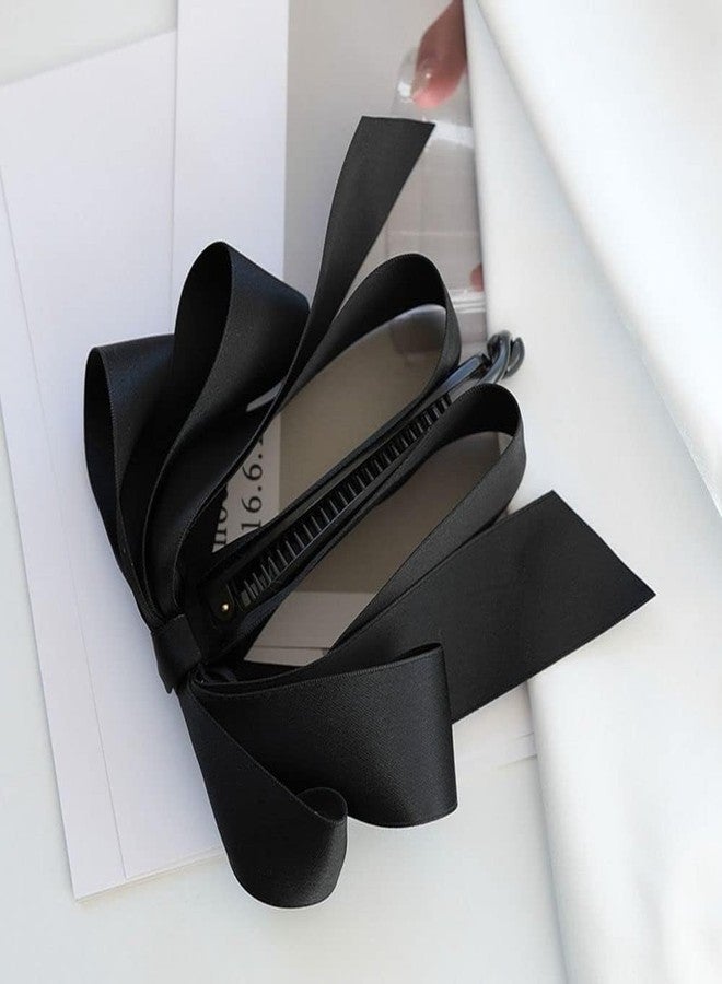 Weicoca 1 Pc Black Bowknot Banana Clip, Sweet Cute Vertical Ponytail Holder Hair Barrettes Clamps, Hair Accessories for Women Girls, Bowknot Clip, Satin Ribbon Bow Hair Claw Clips - Image 2