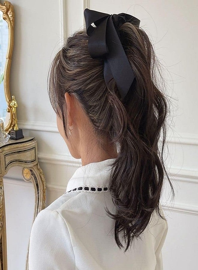 Weicoca 1 Pc Black Bowknot Banana Clip, Sweet Cute Vertical Ponytail Holder Hair Barrettes Clamps, Hair Accessories for Women Girls, Bowknot Clip, Satin Ribbon Bow Hair Claw Clips - Image 3