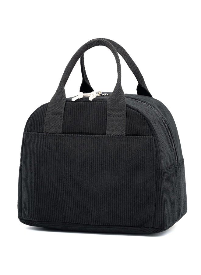 LOVELYWIND Insulated Black Lunch Bag for Men Women, Stylish Corduroy Tote with Aluminum Lining, Large Capacity Reusable Cooler for Work, Travel, Beach or Picnic, Soft Black Water-Resistant Lunch Box - Image 1