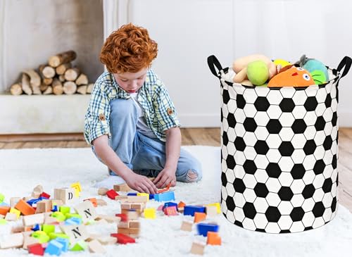 ACMUUNI 19.7" Round Kids Laundry Basket Gift Baskets Storage Laundry Hamper Baby Toys Nursery Bin with Handles,Storage Basket for Kids Room Bedroom Decor (Football) - Image 2