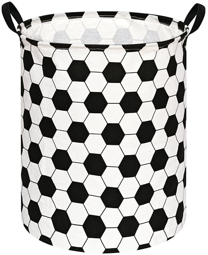 ACMUUNI 19.7" Round Kids Laundry Basket Gift Baskets Storage Laundry Hamper Baby Toys Nursery Bin with Handles,Storage Basket for Kids Room Bedroom Decor (Football) - Image 1