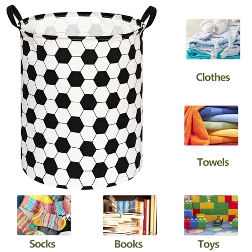 ACMUUNI 19.7" Round Kids Laundry Basket Gift Baskets Storage Laundry Hamper Baby Toys Nursery Bin with Handles,Storage Basket for Kids Room Bedroom Decor (Football) - Image 4