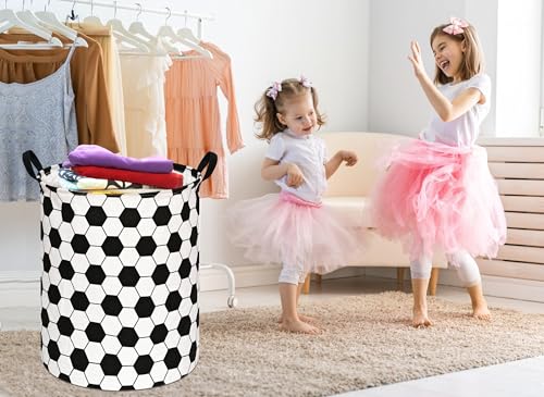 ACMUUNI 19.7" Round Kids Laundry Basket Gift Baskets Storage Laundry Hamper Baby Toys Nursery Bin with Handles,Storage Basket for Kids Room Bedroom Decor (Football) - Image 3