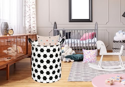 ACMUUNI 19.7" Round Kids Laundry Basket Gift Baskets Storage Laundry Hamper Baby Toys Nursery Bin with Handles,Storage Basket for Kids Room Bedroom Decor (Football) - Image 5