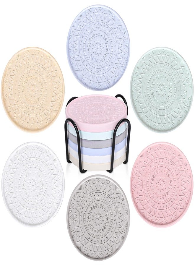 وولاين مجموعة قواعد أكواب حجرية ماصة من والين، 6 قطع مع حامل، مصنوعة من تراب دياتومي طبيعي ملون، سريعة الجفاف، مناسبة لتزيين طاولة الحفلات في المنزل أو المطبخ. - Image 1