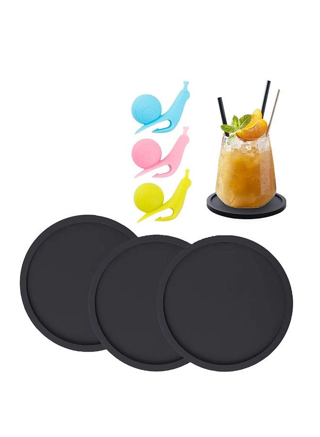 3 Pcs Silicone Coasters with 3 Pcs Snail Tea Bag Hangers  - Image 1