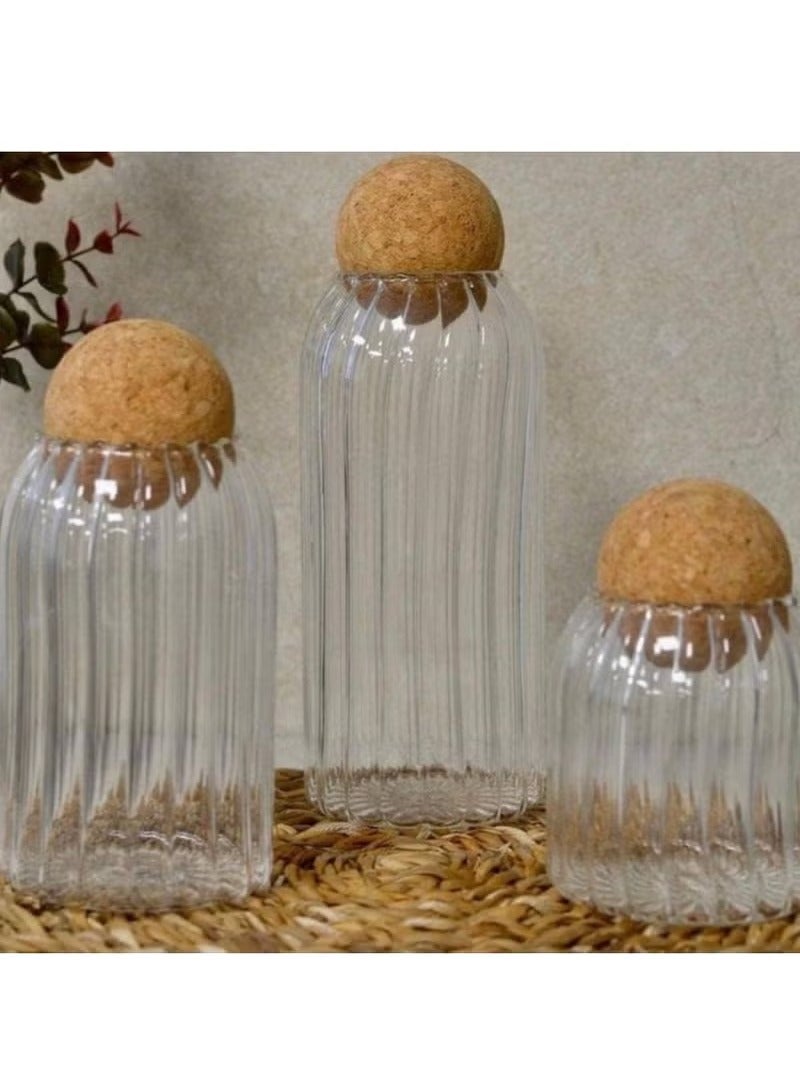 Glass Jar with Ball Cork Lid, 3 Pack Glass Canister , Glass Food Storage Jars, Glass Jars Set, Kitchen Glass Canisters, for Home Kitchen, for Coffee, Tea, Flour, Candy, Cookie, Spice - Image 2